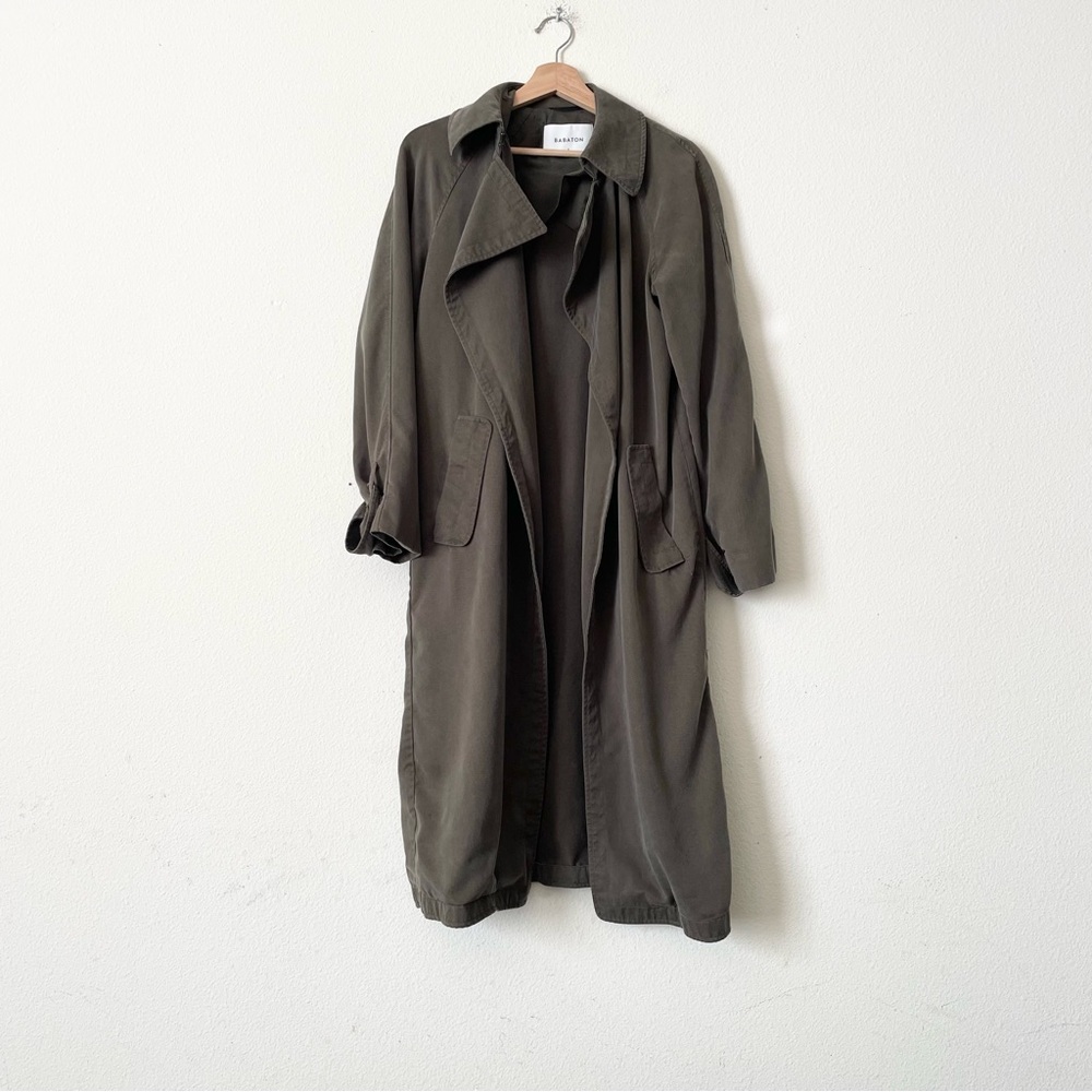 Aritzia Babaton SMALL Lawson open trench coat in green - Picture 2 of 8